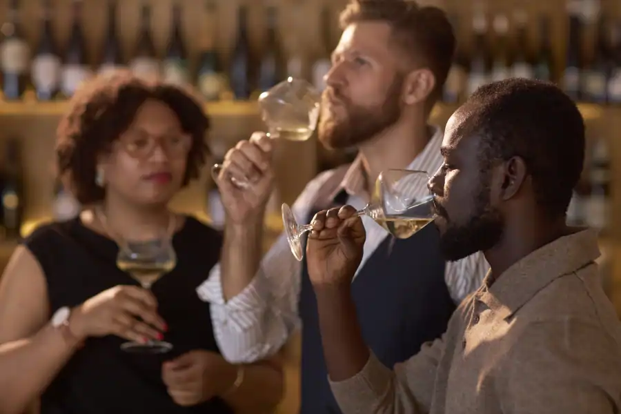 Sommelier dans sa cave à vin